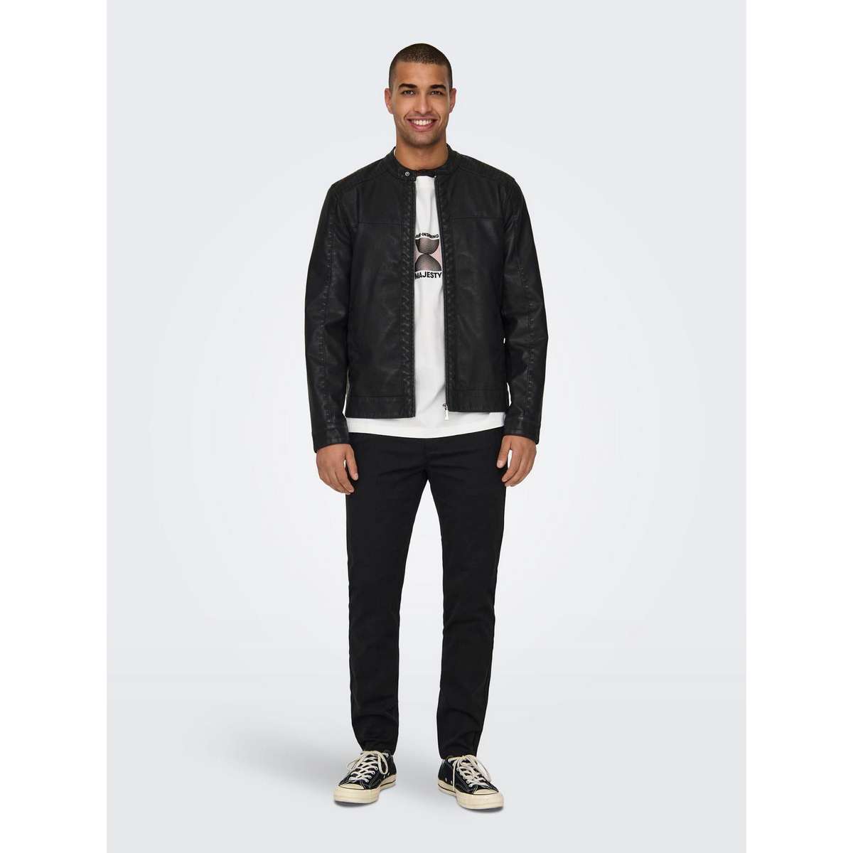 ONLY & SONS MEN΄S REGULAR FIT MIKE PU RACER JACKET 22012339 BLACK